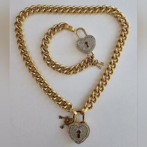 Juicy Couture Pave Heart Padlock Necklace/Bracelet Set